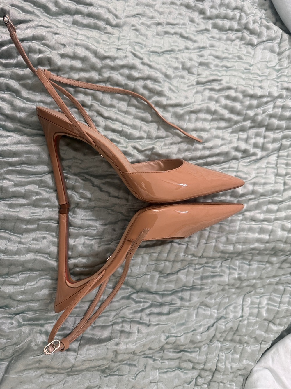 Sam Edelman Patent Pointed-Toe Slingback Heels in Nude Blush